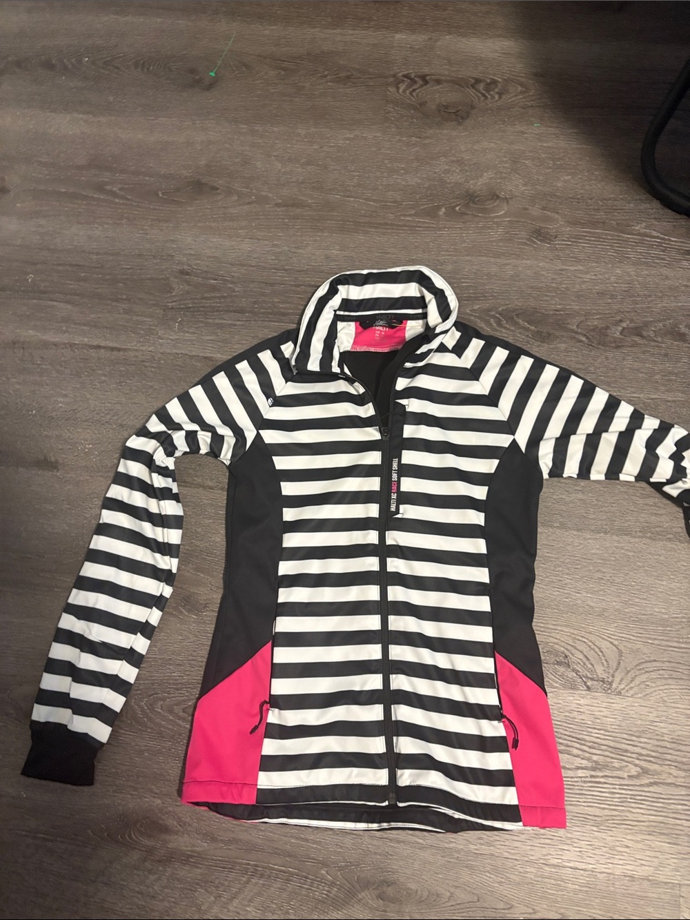 Women's Black & White Striped cross country running/ski Jacket with Pink Accents